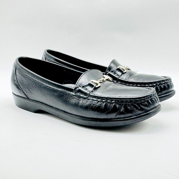 SAS Loafers Womens 7.5 Black Patent Leather Casual Comfort Horsebit Shoe Slip On - Picture 1 of 12